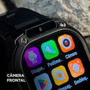 Câmera frontal do smartwatch Horizon Titan com ícones de aplicativos na tela AMOLED