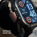 Entrada para chip nano SIM na lateral do smartwatch 4G Horizon Titan
