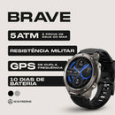 Smartwatch robusto BRAVE WEARZONE preto com selos de 5ATM água do mar, resistência militar, GPS de dupla frequência e 10 dias de bateria
