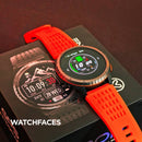 Tela do KRON exibindo uma watchface esportiva com passos, data e frequência cardíaca