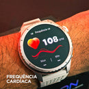 Tela do KRON medindo frequência cardíaca, 108 BPM, no pulso